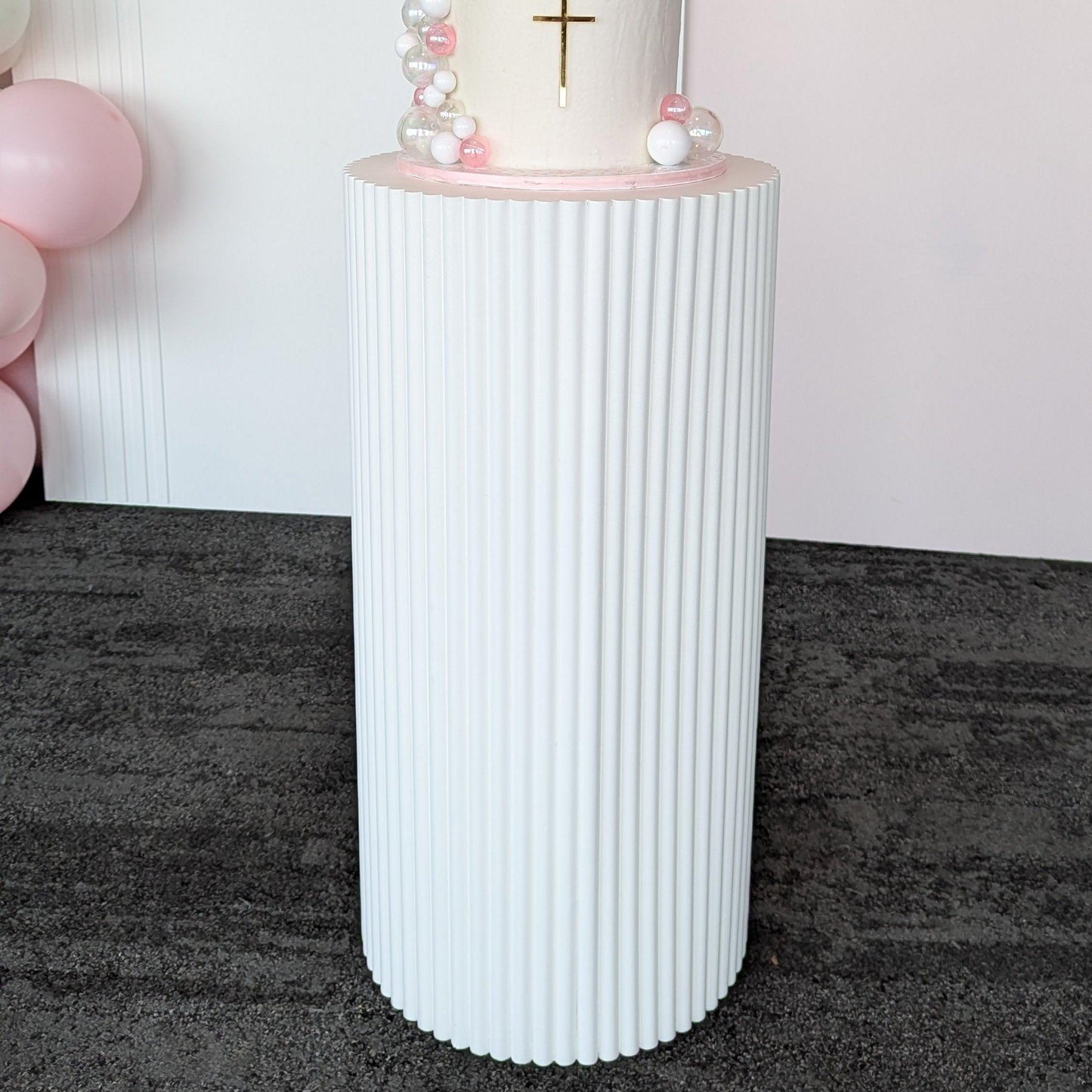 White Round Ribbed Plinth Hire - La Bambina