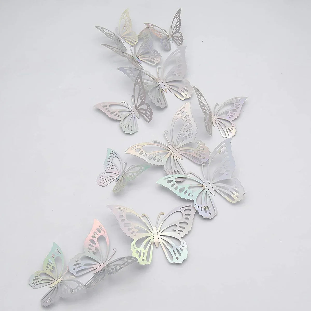 La Bambina 3D iridescent white butterfly wall stickers for children's party decoration