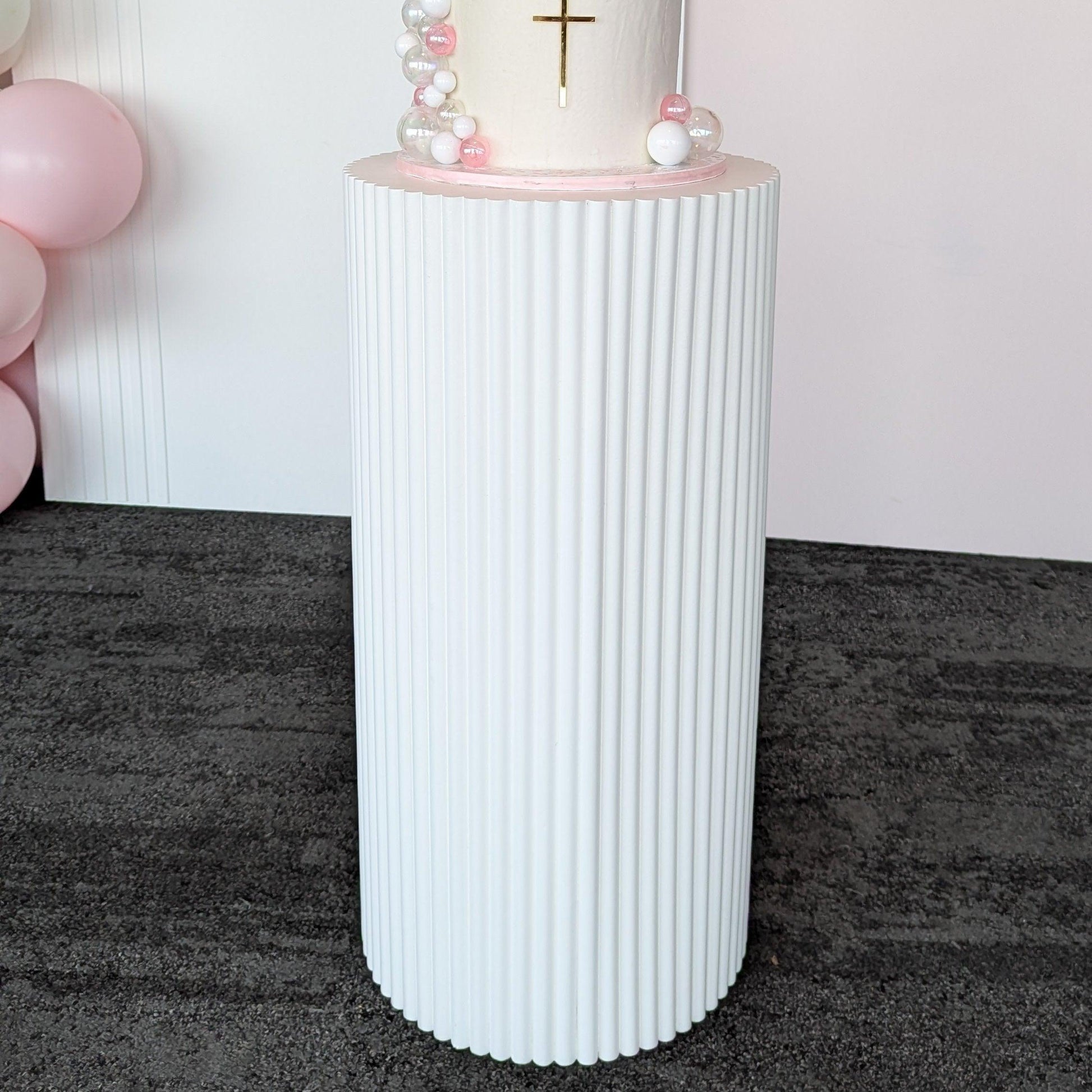 White Round Ribbed Plinth Hire - La Bambina